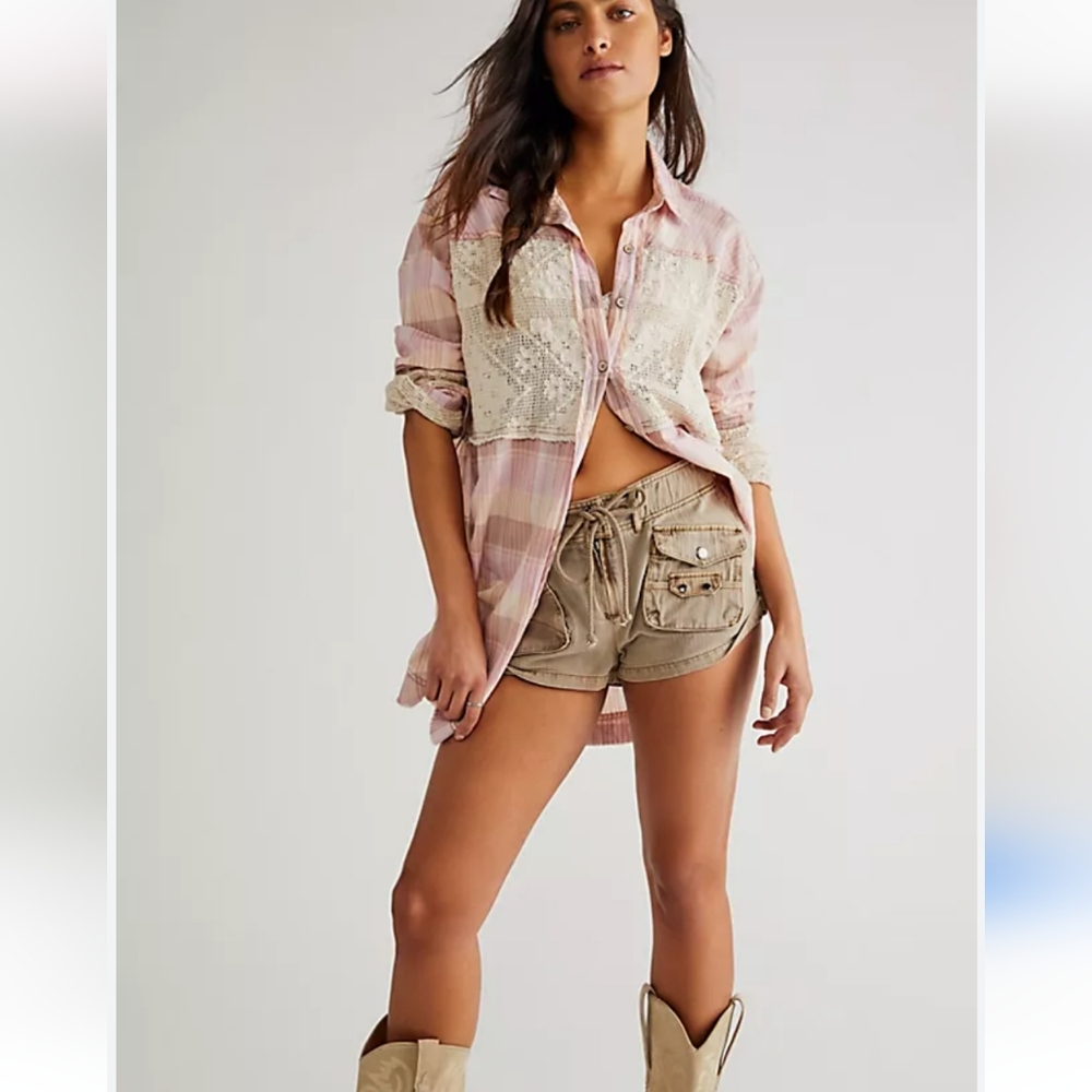 NWT Free People Double Cross Cut Out Shirt